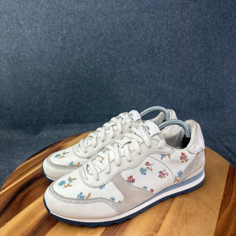 Coach FG2123 Womens Sz 11B Floral Rose Leather Suede Low Top Sneakers Off White - Picture 5 of 12